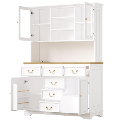Tall Kitchen Cabinet with Integrated USB Ports & Ergonomic Worktop, 118L x 39.5W x 180H cm, White