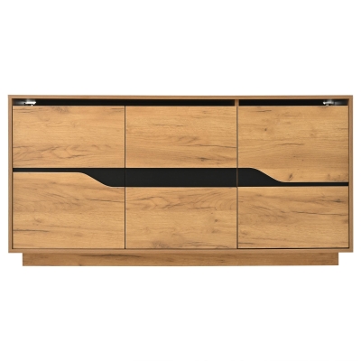 Modern Storage Cabinet with Soft-Close Hinges & Adjustable Shelves, 140L x 40W x 70H cm, Wood