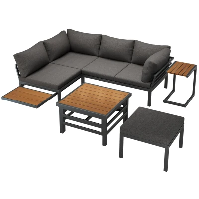 4-5 Seater Outdoor Furniture Set with Extendable Lift-Top Coffee Table, 224L x 56W x 65H cm, Gray
