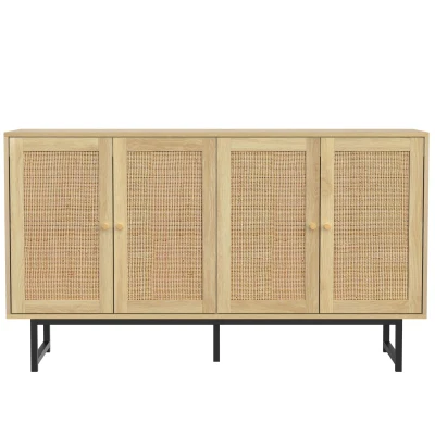 Credenza madia in rattan a 4 ante, Color legno