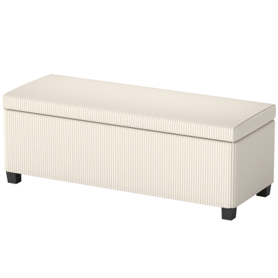 HOMCOM Banc Rangement Velours Côtelé Beige 112x42x40 cm