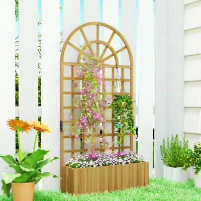 Outsunny Jardinera con Enrejado de Madera con Drenaje para Cultivos Verduras Flores Hierbas 90x30x180 cm Natural
