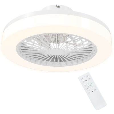 HOMCOM Ventilator de Tavan cu Lumină LED Reglabilă, Telecomandă, Timer, 6 Viteze și Flux Reversibil, Ventilator din Plastic și Acrilic, Ø46x16 cm, Alb