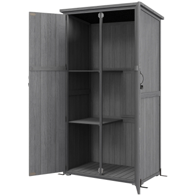 Outsunny Armoire Jardin Bois Massif Gris 90x54,5x168,5cm