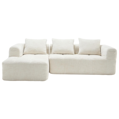 Modular L-Shaped Sofa with Deep Seating and Sleeper Function, 250L x 158W x 60H cm, Beige