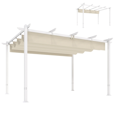 Outsunny Pergola 3x4m Toit Coulissant UV30+ Beige Terrasse