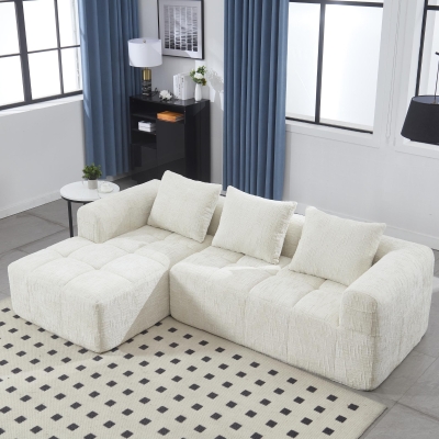Modular L-Shaped Sofa with Deep Seating and Sleeper Function, 250L x 158W x 60H cm, Beige