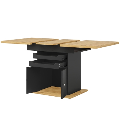 Telescopic Dining Table with 2 Pull-Out Drawers & Integrated Cabinet, 110-140L x 80W x 76H cm, Black