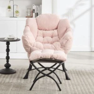 Lounge-Sessel mit Hocker, Armlehnen und einer Seitentasche, Flanellbezug, 69.9x64.0x95.0 cm, Rosa