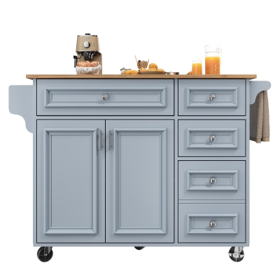 Multifunctional Kitchen Island with 3 Adjustable Shelves, 110L x 45-75W x 92H cm, Blue