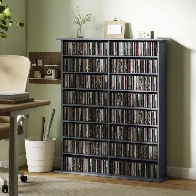 HOMCOM Raft pentru CD și DVD cu 16 compartimente și 12 rafturi reglabile, capacitate max. 720 CD/396 DVD și Blu-ray, gri