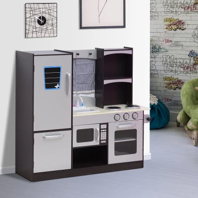 HOMCOM Cuisine Enfant Bois Jeu Éducatif 105x32x95cm Argenté Noir