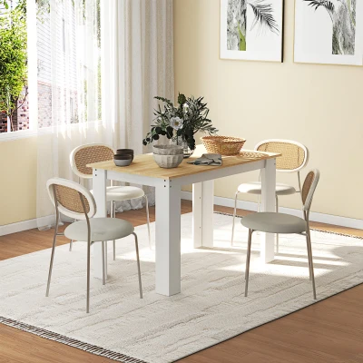 HOMCOM Dining Table Wood Effect Oak Dining Room 4-6 Seater White