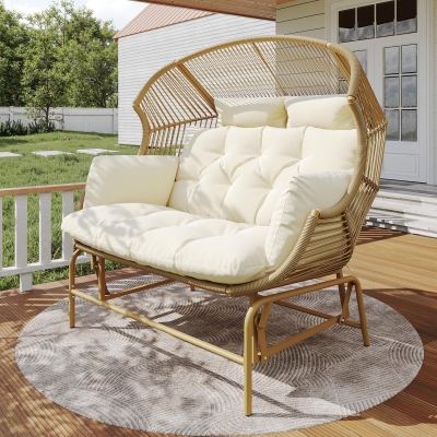 Elegant Garden Rocking Chair with Smooth Motion, 145L x 85W x 143H cm, Beige