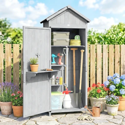 Outsunny Casetta da Giardino Impermeabile con Mensole, Grigio