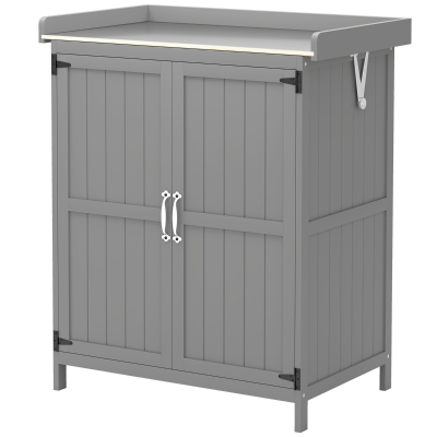 Outsunny Armoire de Jardin Bois/Acier Gris avec Espace de Travail