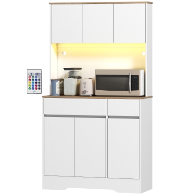 HOMCOM Buffet Cuisine LED RGB 6 Portes 2 Tiroirs Blanc