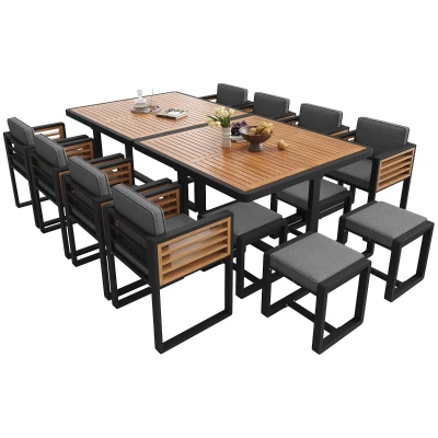 Modern 14-Piece Garden Dining Set with Stackable Chairs, 113L x 113W x 76H cm, Gray