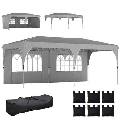 Outsunny Tonnelle 3x6m Pop-Up Imperméable UV50+ Gris