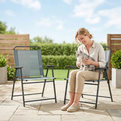 Outsunny Set 2 Sedie da Giardino Pieghevoli, Grigio