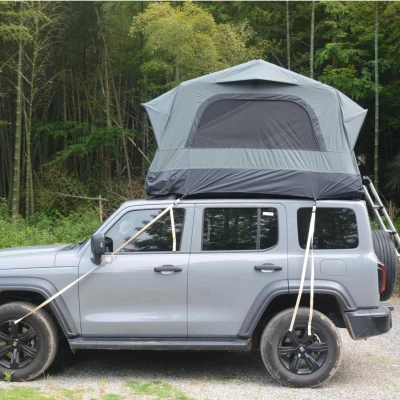Aufblasbares Camping-Dachzelt fürs Auto/SUV, Platz für 2 Erwachsene + 1 Kind, 220x145x140 cm, Schwarz+Grau