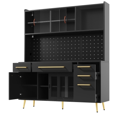 Modern Sideboard with App-Controlled LED Lighting and Music Mode, 145L x 39W x 171H cm, Black