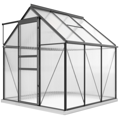 Outsunny Serre Aluminium Polycarbonate 3.6㎡ Porte Battante Gris