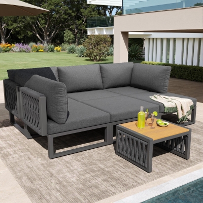 Outdoor Garden Furniture Set with High-Density Foam Cushions, 240L x 118W x 83H cm, Gray