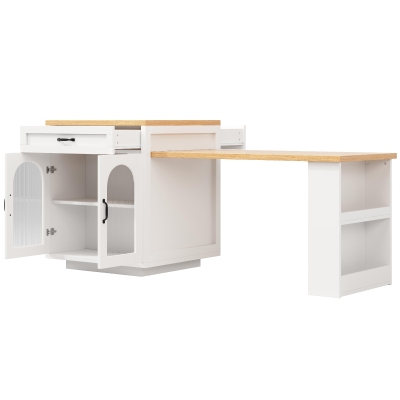 Extendable Kitchen Island with App-Controlled RGB Lighting, 126-196L x 59W x 94H cm, White