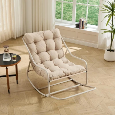 Sedia a dondolo da esterno con cuscino confortevole, Beige