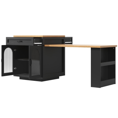 Extendable Kitchen Island with App-Controlled RGB LED Lighting, 126-196L x 59W x 94H cm, Black