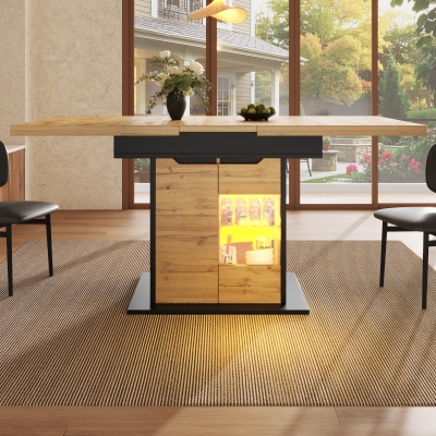 Telescopic Table with App-Controlled LED Lighting and USB Port, 110-140L x 80W x 76H cm, Black