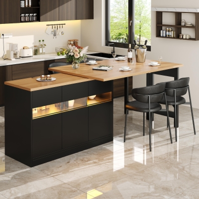 Extendable Bar Table with App-Controlled LED Lighting, 120-180L x 40W x 71.5H cm, Black