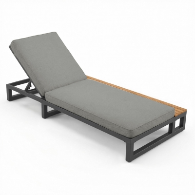 Outdoor Daybed Sun Lounger with 4-Position Adjustable Backrest, 184L x 79.5W x 73H cm, Gray