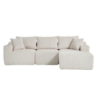 Modular L-Shaped Sectional Sofa with High-Resilience Foam, 257L x 160W x 80H cm, Beige