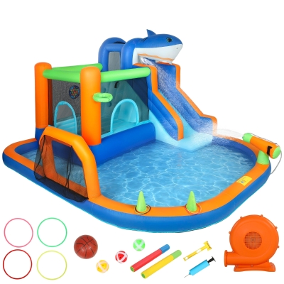 AIYAPLAY Inflatable Bouncy Castle Sharks Theme with Slide