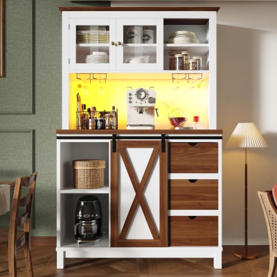 Modern Cabinet with App-Controlled RGB LED Lighting and Music Sync, 104L x 40W x 180H cm, White