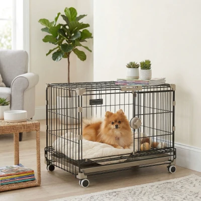 PawHut Cage Chien Pliable Métal Noir 60,5x45,5x54,5cm Roues