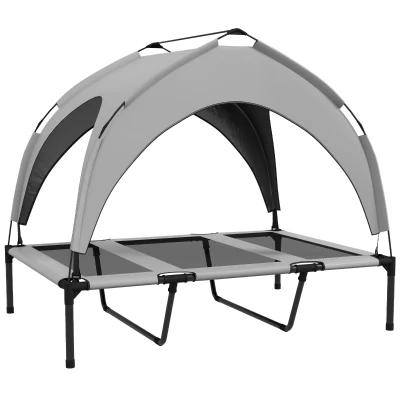 PawHut Cama para Perros Elevada con Toldo Marco de Acero y Bolsa de Transporte para Interior Exterior 106x76x94 cm Gris Claro