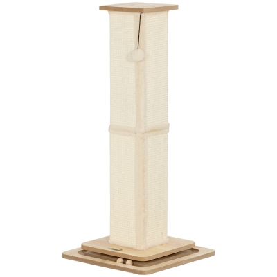 PawHut 3 in 1 Cat Scratching Post, 87cm Cat Scratcher w/ Track Ball Toy, Oak