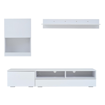 3-Piece TV Wall Unit Set with App-Controlled LED Lights, 175L x 39W x 34H cm, White