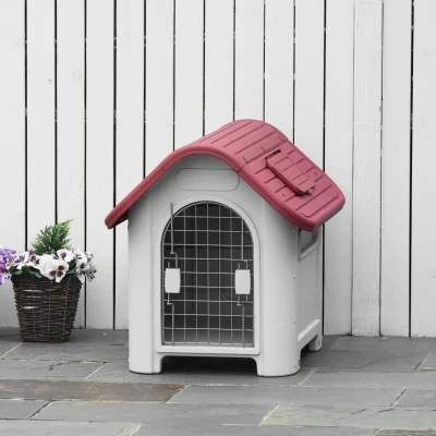 PawHut Niche Chien Int/Ext Métal Rouge 59x75x66 cm