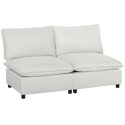 HOMCOM 2-osobowa sofa, 146 cm modułowa sofa z ekoskóry z szerokim i głębokim siedziskiem, grubymi poduszkami, łatwy montaż, Szara