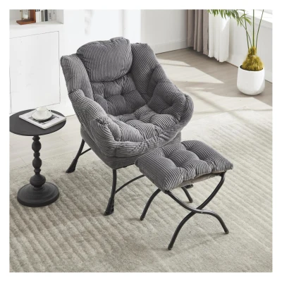 Lounge-Sessel mit Hocker, Armlehnen und einer Seitentasche, Flanellbezug, 69.9x64.0x95.0 cm, Grau