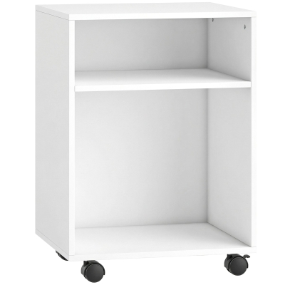 HOMCOM Druckerständer Druckertisch mit 2 offenem Regal feststellbaren Rollen für Büro Zuhause Fax Scanner 40 x 35 x 56 cm Weiß