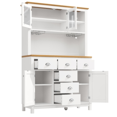 Farmhouse Style Sideboard with Spacious Shelves and Drawers, 104L x 40W x 180H cm, White
