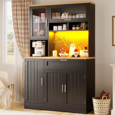 Tall Display Cabinet with USB-Powered App-Controlled LED Lighting, 104L x 40W x 180H cm, Black