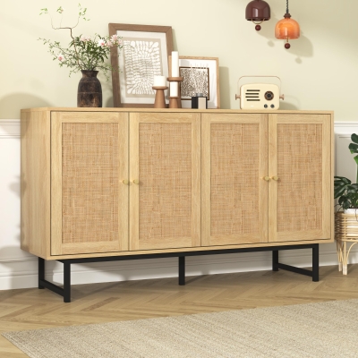 Credenza madia in rattan a 4 ante, Color legno