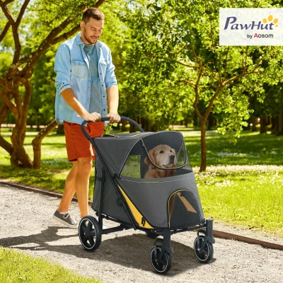 PawHut Foldable Pet Stroller, with Universal Wheels, Shock Absorber, for Medium and Large Dogs - Grey