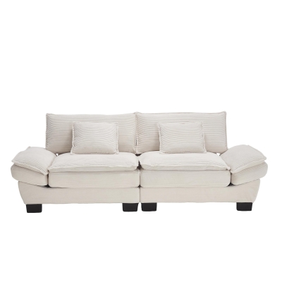 Oversized Cloud Sofa with Ergonomic High-Resilience Foam & 2 Lumbar Cushions, 224L x 81W x 81H cm, Beige
